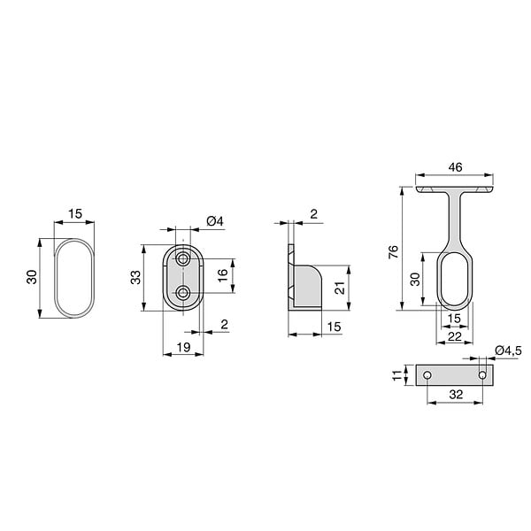 EMUCA - Lot de 2 rails ovales pour armoires 30x15mm longueur 0.75m avec supports, Acier et Zamak, Chromé - large