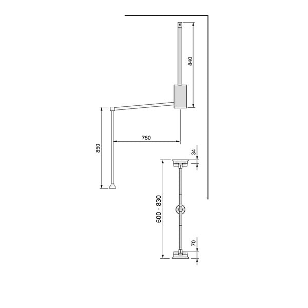 EMUCA - Penderie rabattable pour armoire Hang, 600 - 830, Chromé, Acier et Plastique. - large