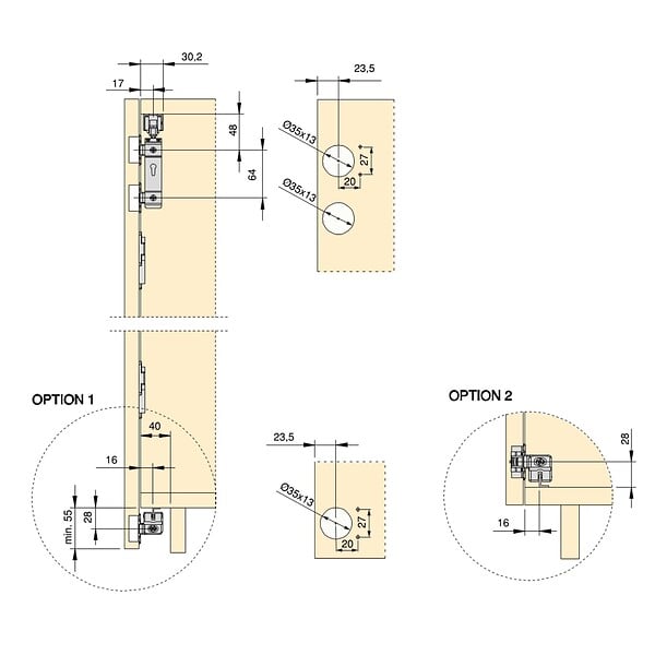 EMUCA - Kit de quincaillerie pour 2 portes coulissantes pliantes et armoire à fermeture souple Twofold, pour 4 panneaux non inclus, Avec coulisse, Anodisé mat - large