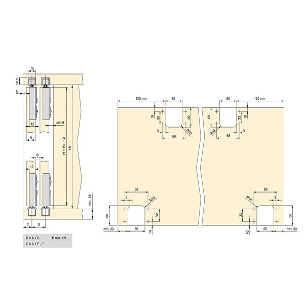 EMUCA - Kit de ferrures pour Flow 2 portes coulissantes et armoire à fermeture souple avec rails encastrés 2,35m, panneaux non inclus, Anodisé mat - large