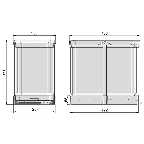 EMUCA - Bac à recyclage pour montage inférieur et extraction manuelle/automatique dans les éléments de cuisine, Inox 2x12 litres plastique et acier inoxydable. - large