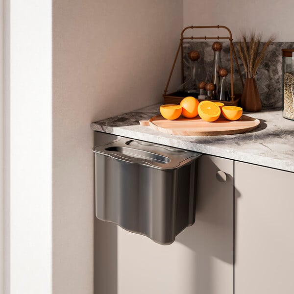 EMUCA - poubelle de recyclage pour suspendre la porte et collecter les déchets Recyclage, 1 x bac de 5 litres, avec couvercle, Plastique gris anthracite - large