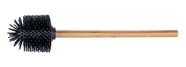 WENKO - Brosse WC silicone - manche bambou - Noir - tête 75mm - large