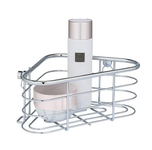 WENKO - Étagère d'angle Trestina - Inox chromé - Adhésif ou perçage - large