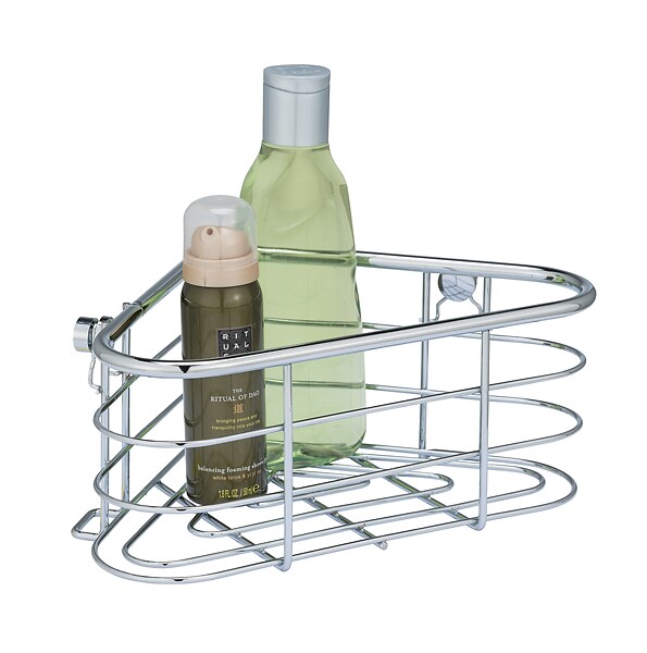 WENKO - Étagère d'angle Trestina - Inox chromé - Adhésif ou perçage - large