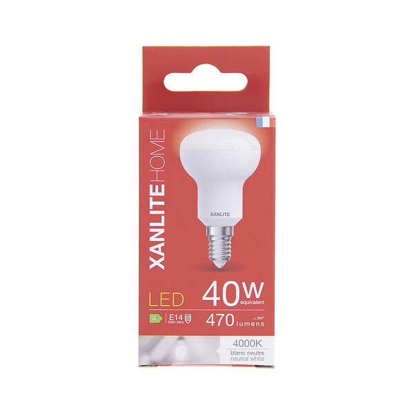 XANLITE - Ampoule SMD LED spot R50, culot E14, puissance 5,6W, équivalent 40W, flux 470 lm, lumière blanc neutre 4000 K, réflecteur, éclairage ciblé et d’appoint, usage intérieur - large