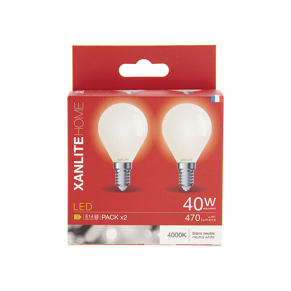 XANLITE - Lot de 2 ampoules LED filament E14 40W 470lm Blanc neutre - large