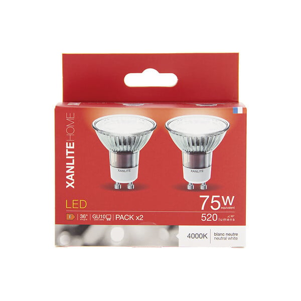 XANLITE - Ampoules LED spot GU10 lot de 2 - Blanc neutre - 520lm - large