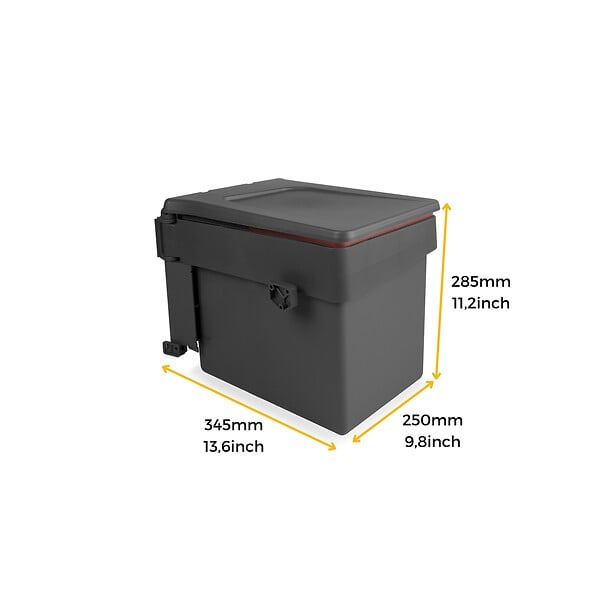 EMUCA - Bac de tri sélectif pour montage sur porte de meuble Recycle, 1 bac extractible de 15 litres, Plastique gris anthracite - large