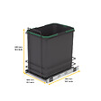 EMUCA - poubelle de recyclage pour montage inférieur et extraction manuelle pour meuble de cuisine Recycle 1x35 litres, Plastique gris anthracite - vignette