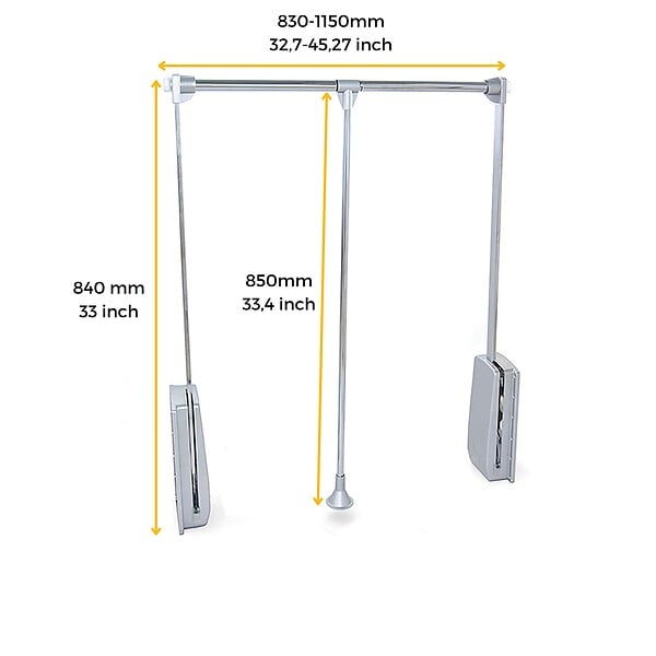 EMUCA - Penderie rabattable pour armoire Hang, 830 - 1150, Chromé, Acier et Plastique. - large