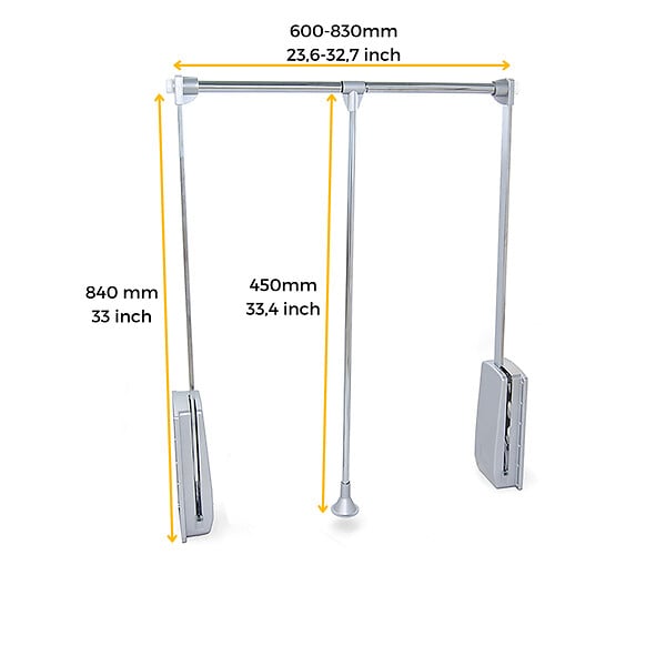 EMUCA - Penderie rabattable pour armoire Hang, 600 - 830, Chromé, Acier et Plastique. - large