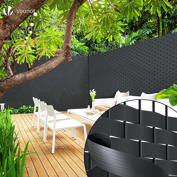 VOUNOT - Kit de lamelles occultantes PVC brise vue 150m x 4.7cm avec 300 clips Noir - large