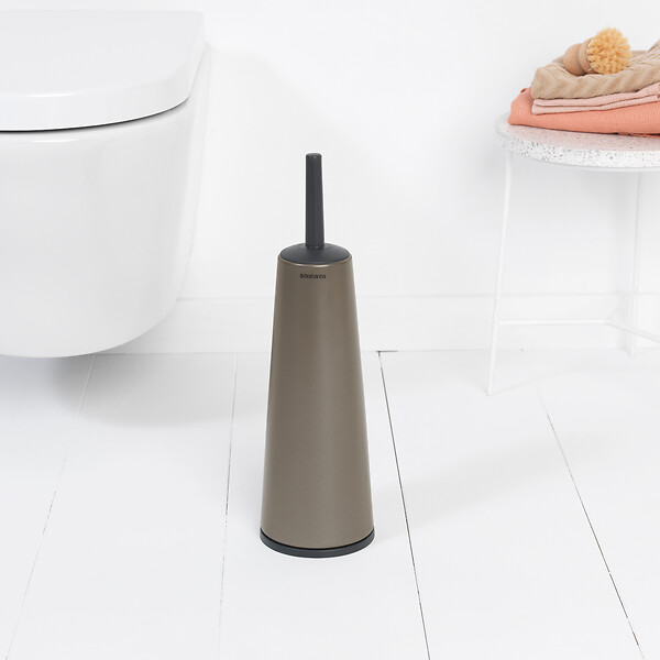 BRABANTIA - Brosse de toilettes et support - Acier laqué - Platinum - large