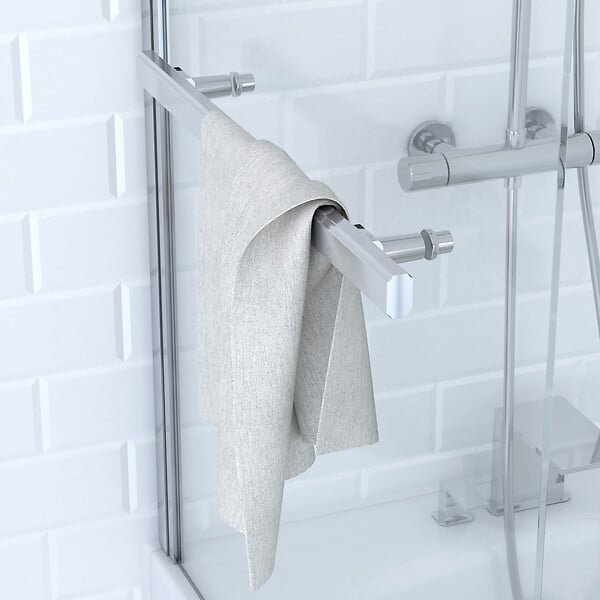 AURLANE - Pare baignoire Pivotant avec Porte-Serviette 85x150cm - Profilé Chrome - Verre 6mm - TSHAPE CHROMED - large