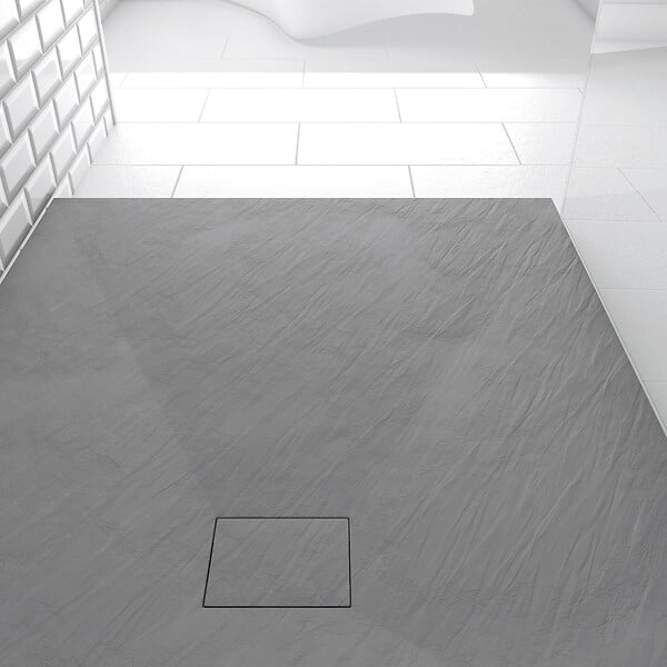 AURLANE - Receveur à poser en matériaux composite SMC - Finition ardoise gris - 80x100cm - ROCK 2 GREY 80 - large