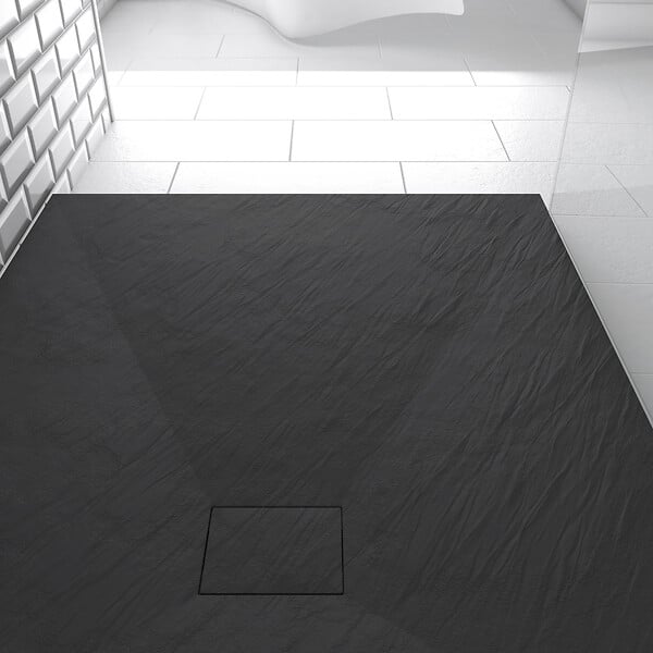 AURLANE - Receveur à poser en matériaux composite SMC - Finition ardoise noire - 90x120cm - ROCK 2 BLACK 90 - large
