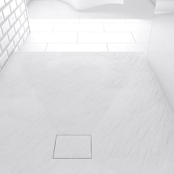 AURLANE - Receveur à poser en materiaux composite SMC - Finition ardoise blanc mat - 80x100 cm - ROCK 2 WHITE - large