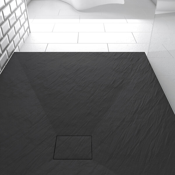 AURLANE - Receveur à poser en matériaux composite SMC - Finition ardoise noire - 80x100cm - ROCK 2 BLACK 80 - large