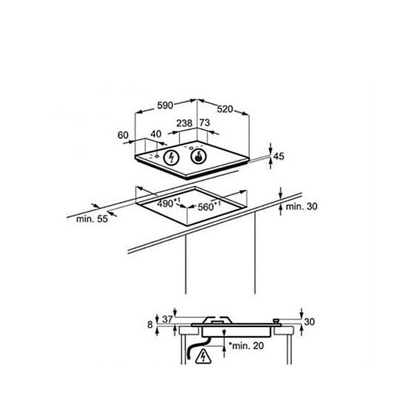 ELECTROLUX - Table De Cuisson Gaz 56cm 3 Feux Noir - EGT6633NOK - large