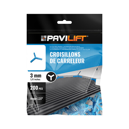 PAVILIFT - Croisillons en Y 3 mm hexagonaux - Bleu - Sachet 250 - large
