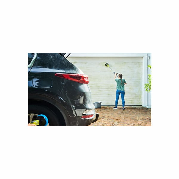 RYOBI - Pack RYOBI - Brosse motorisée télescopique R18TPS-120G - 18V One+ - 1 batterie 2.0Ah - 1 chargeur - Tête de brosse RYOBI surfaces dures - RAKSCRUBH - large