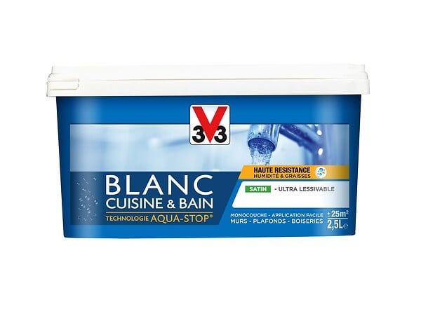 V33 PEINTURE - Peinture satinée cuisine et bain Blanc 2,5L - large