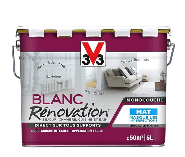 V33 PEINTURE - Peinture rénovation - Blanc mat - 5L - large