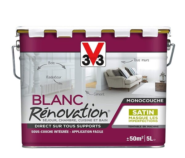 V33 PEINTURE - Peinture rénovation multi-supports satin Blanc - 5L - large