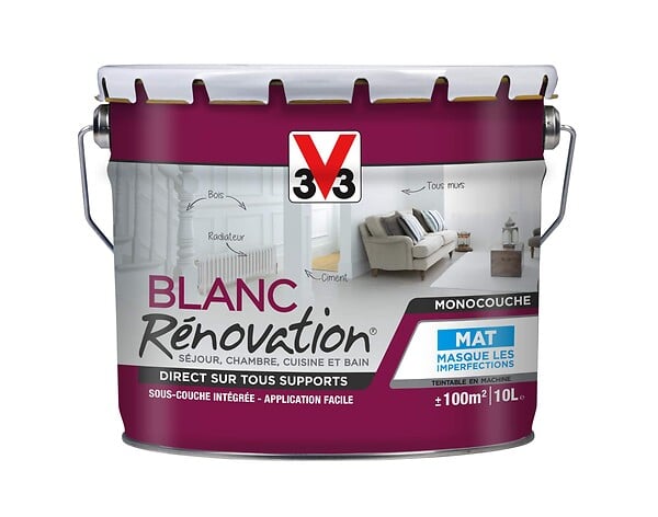 V33 PEINTURE - Peinture rénovation multi-supports - Blanc mat - 10L - large