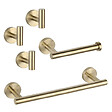VALAZ - Pack accessoires salle de bain CHARLES or brossé   3 crochets + 1 porte-serviette + 1 porte rouleau - vignette