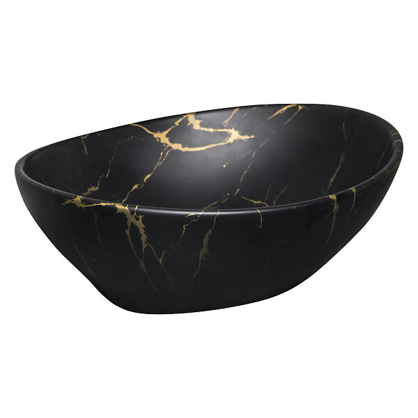 KERRA - Vasque à poser ovale en céramique TANDILA finition marbre noir doré 41.5 x 33.5 cm - large