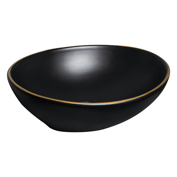 KERRA - Vasque à poser ovale en céramique FORMOZA noir liseré doré 41.5 x 33.5 cm - large