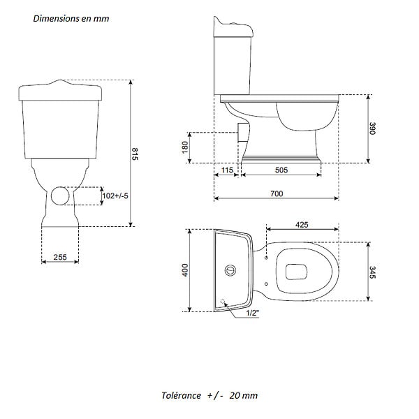 KERRA - Toilette WC à poser rétro ABERY en céramique - large
