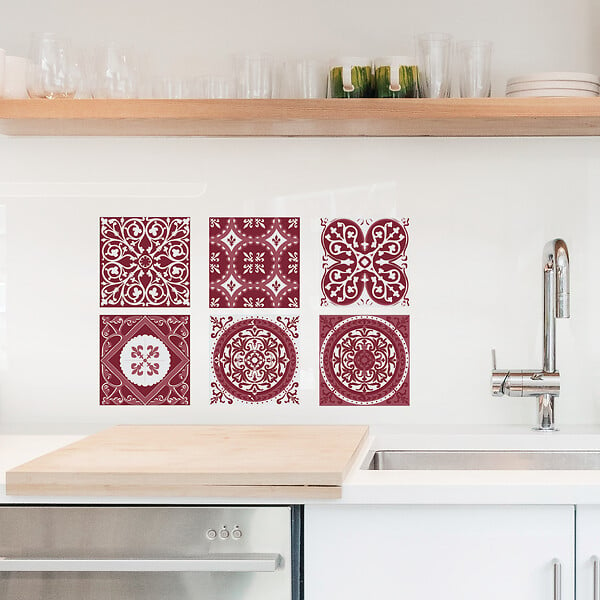 Stickers Carrelage Adhésif 15x15cm x6 - Autocollants Imitation Carreaux  Ciment Ancien Rouge Blanc Décoratifs Maison Cuisine Salle Bain