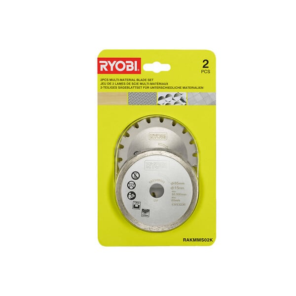 RYOBI - Pack RYOBI - Scie multi matériaux R18MMS-0 - 18V One+ 85mm - 2 lames - Sans batterie ni chargeur - Kit 2 lames bois / métal / carrelage - RAKMMS02K - large