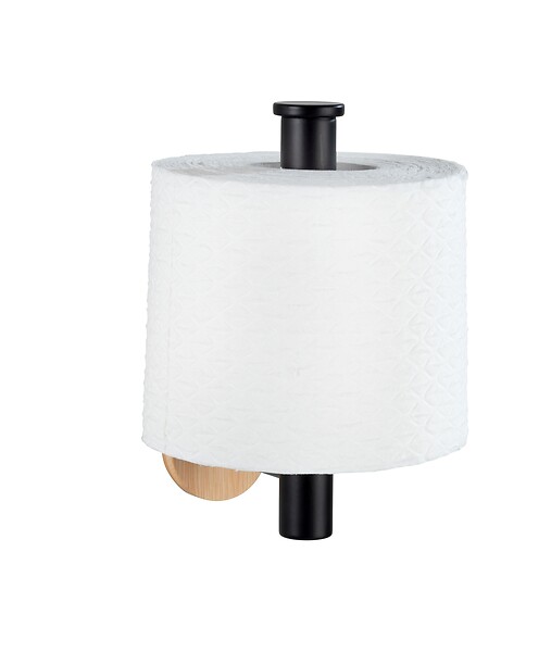 WENKO - Dérouleur papier WC - Bambou - Noir mat - Fixation adhésive - large