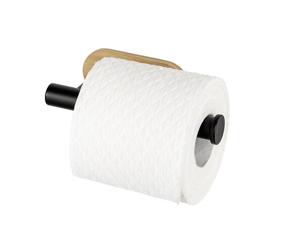 WENKO - Dérouleur papier WC - Bambou - Noir mat - Fixation adhésive - large