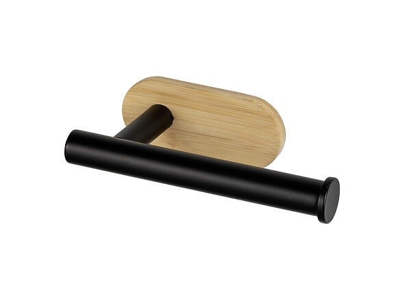 WENKO - Dérouleur papier WC - Bambou - Noir mat - Fixation adhésive - large