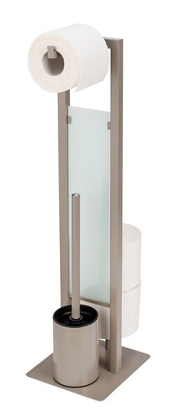 WENKO - Combiné WC taupe - Verre sécurité - Porte-rouleau et balai - large