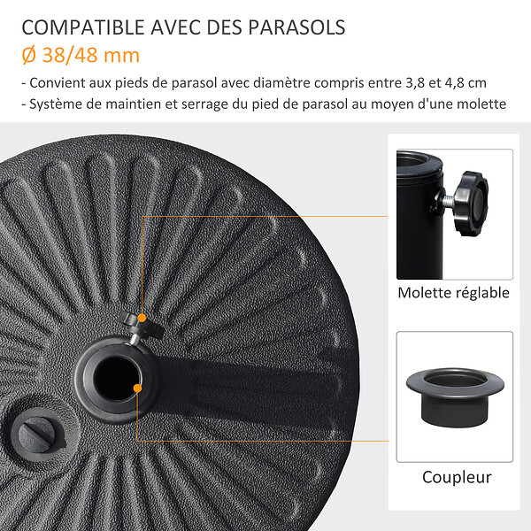 OUTSUNNY - Pied de parasol rond base de lestage parasol Ø 51 x 30H cm HDPE motif rosace surface texturée noir - large