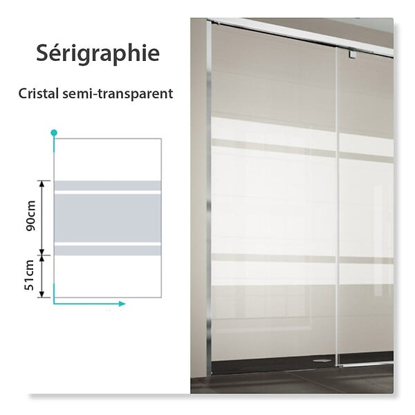 KASSANDRA - Paroi de douche fixe FRESH verre sérigraphié 100 cm - large