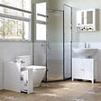 HOMCOM - Support papier toilette - porte-papier toilette - armoire pour papier toilette - 2 tiroirs, coffre - MDF blanc - vignette