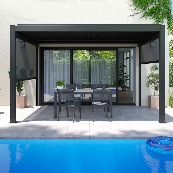 OVIALA - Pergola bioclimatique adossée 3x4m et 1 Store 3,73 x 2,34 m - Oia - large