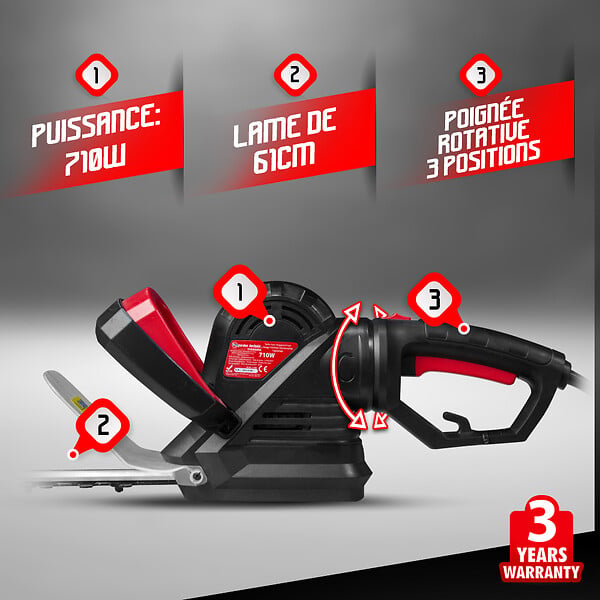 ELEM - Taille haies électrique 710W - Lame 61cm - Poignée arrière rotative - large