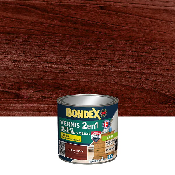 BONDEX - Vernis bois - Vernis 2en1 Satin - Chêne foncé - 250ml - large
