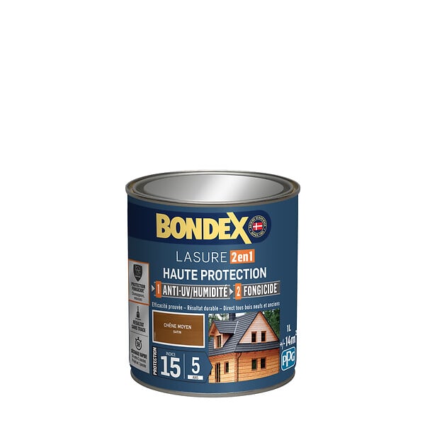 BONDEX - Lasure 2en1 traitement et protection bois - Chêne moyen - 1L - large