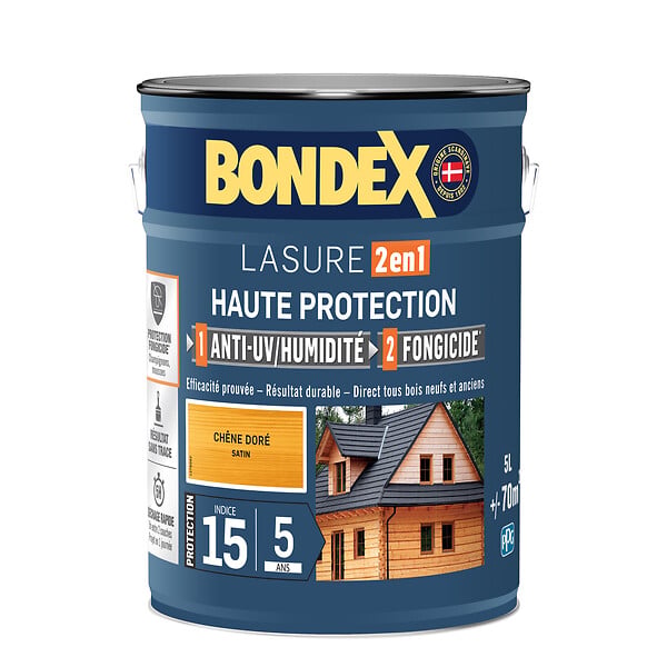 BONDEX - Lasure bois extérieur 2en1 5ans - Chêne Doré Satiné - 5L - large