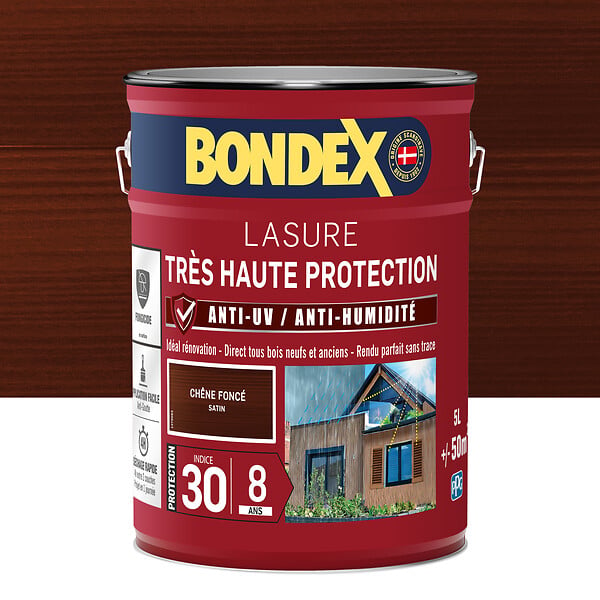 BONDEX - Lasure extérieure Très Haute Protection Chêne foncé 5L - large
