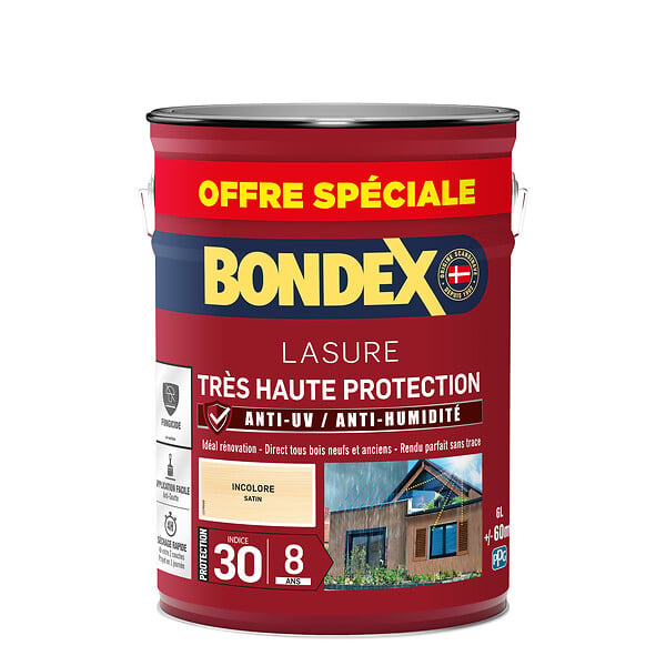 BONDEX - Lasure très haute protection - Incolore - Satin - 6L - large